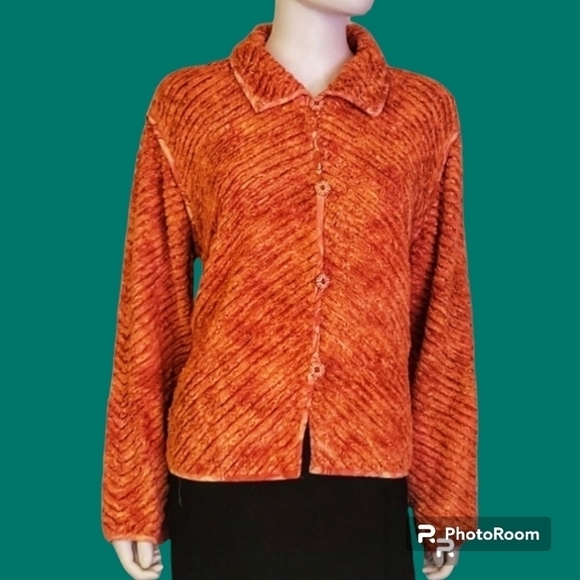 Vtg CASUAL STUDIO Orange Terrycloth Button Down Blazer Shacket - Picture 1 of 8